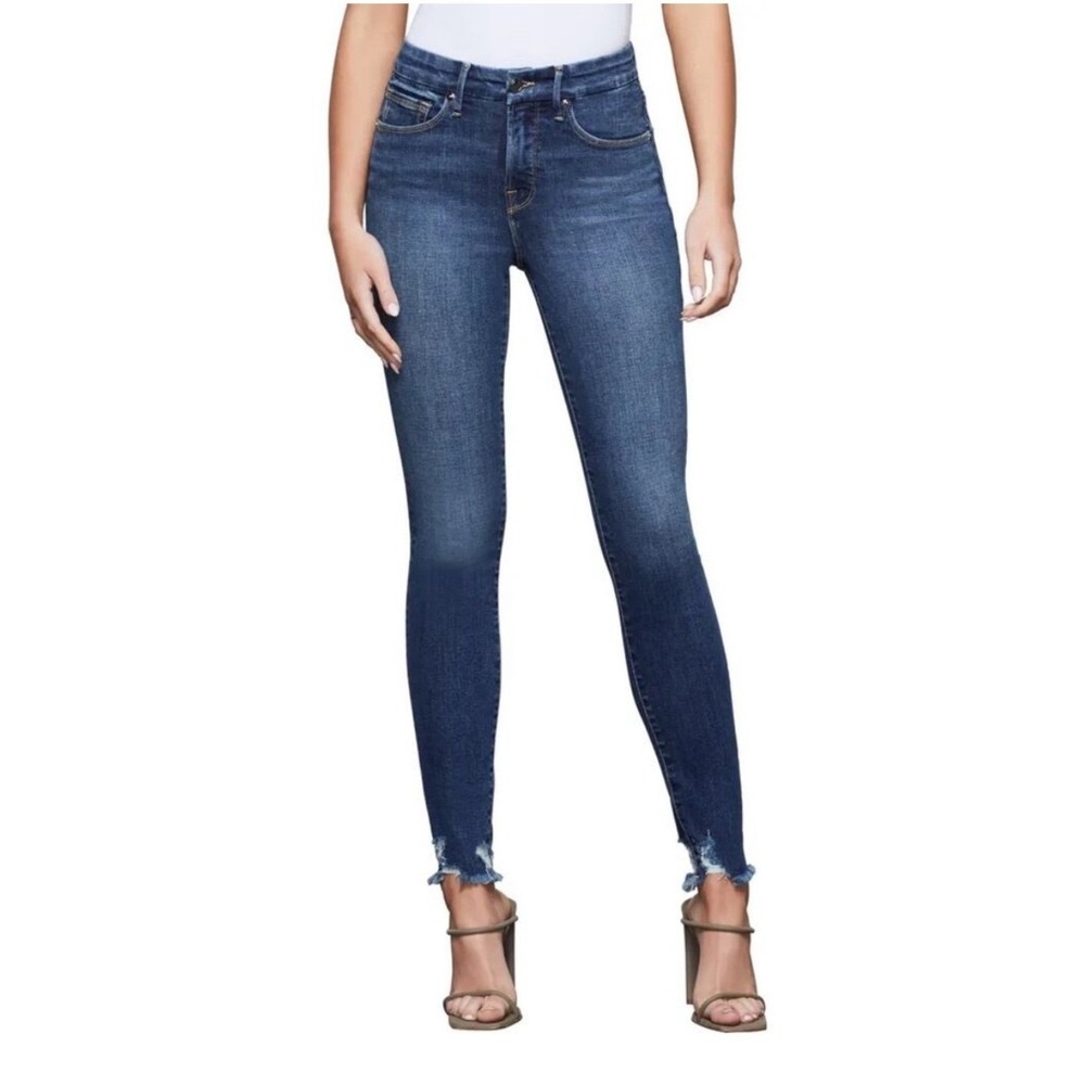 Good American Good Legs Crop Skinny Jeans Blue 20 Raw Chewed Hem